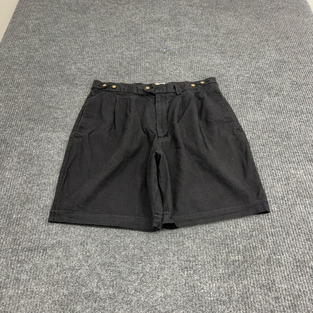 Vintage Baxter Shorts Mens 36 Black Linen Cotton Pleated Side Tabs Gorpcore